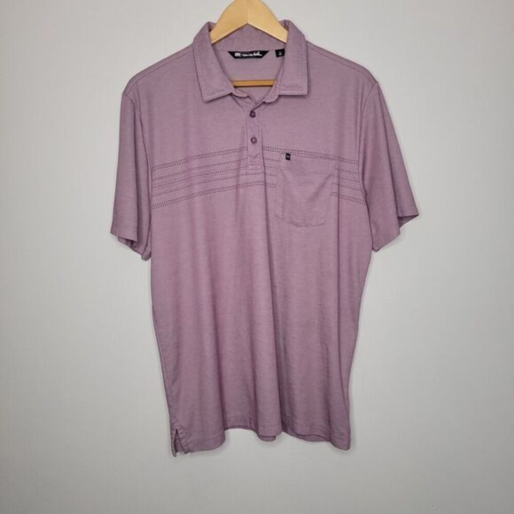 Travis Mathew Polo Shirt Men XL Pink Pocket Short‎ Sleeve Striped Pima Cotton